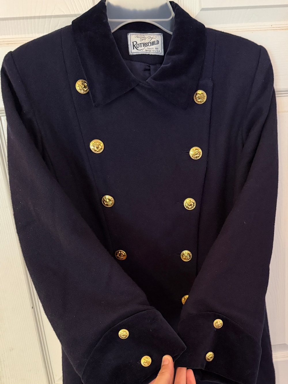 Vintage 70s 80s Rothschild Navy Wool Velvet Coat Gold 14